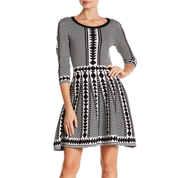 Nina Leonard Black & White Geo Print Dress XS - Picture 1 of 8